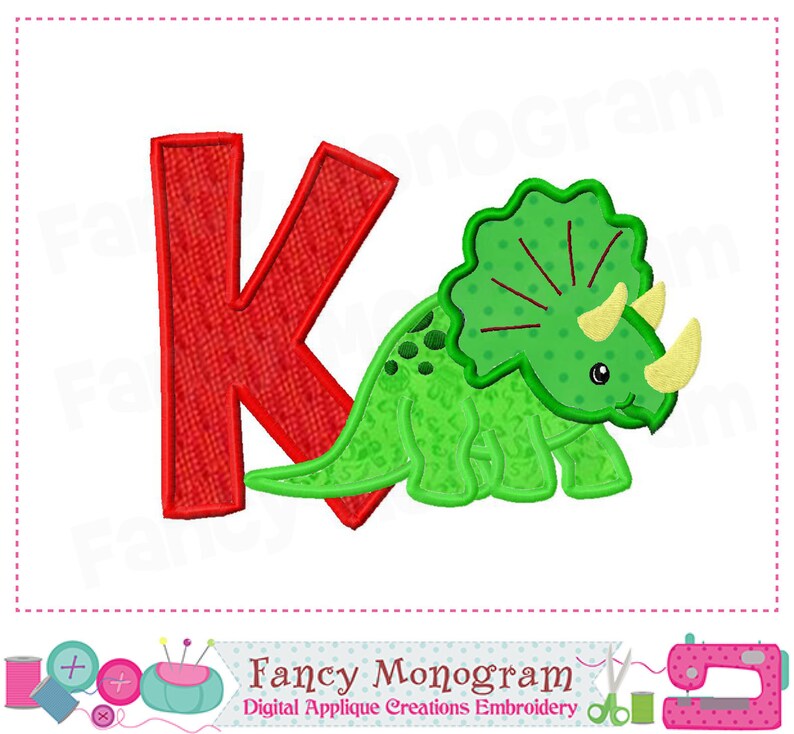 Dinosaur Letter K Appliquedinosaur Monogram K Designdinosaur Etsy