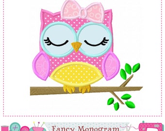 Owl applique - Owl embroidery - Owl design - Girl applique design - Girl birthday -Spring design - Summer design - Summer embroidery-004