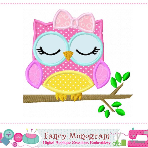 Owl applique - Owl embroidery - Owl design - Girl applique design - Girl birthday -Spring design - Summer design - Summer embroidery-004