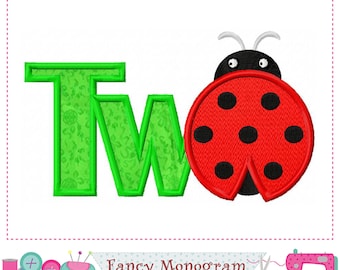 DEUX appliques - motif de broderie coccinelle - 2e anniversaire (téléchargement instantané) 246TL