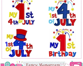4th of July Applique Embroidery Designs: Patriotic, Birthday (Digital Download) 242J