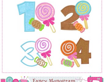Diseño de bordado con apliques de números de caramelo: Camiseta de cumpleaños (Descarga digital) 2249