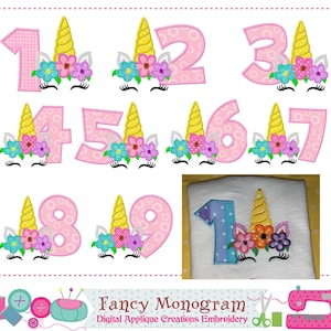 Unicorn Birthday party applique numbers embroidery design - Girl Birthday party Numbers embroidery - girl design -machine embroidery.-B-2101