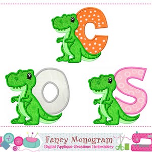 Dinosaur Applique Embroidery Fonts - T-Rex Letters Monograms 1710