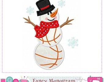 Snowman Basketball Embroidery Pattern - Fun Winter Applique Design -2511SB