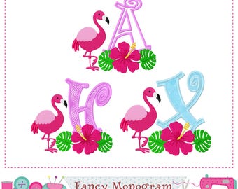Flamingo Monogram Alphabet Applique - Flower Embroidery Fonts & Letters design -246F