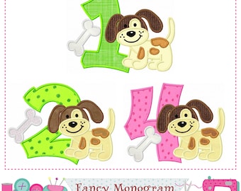 Dog Numbers Applique Embroidery Design - Pet Puppy Lovers 1712