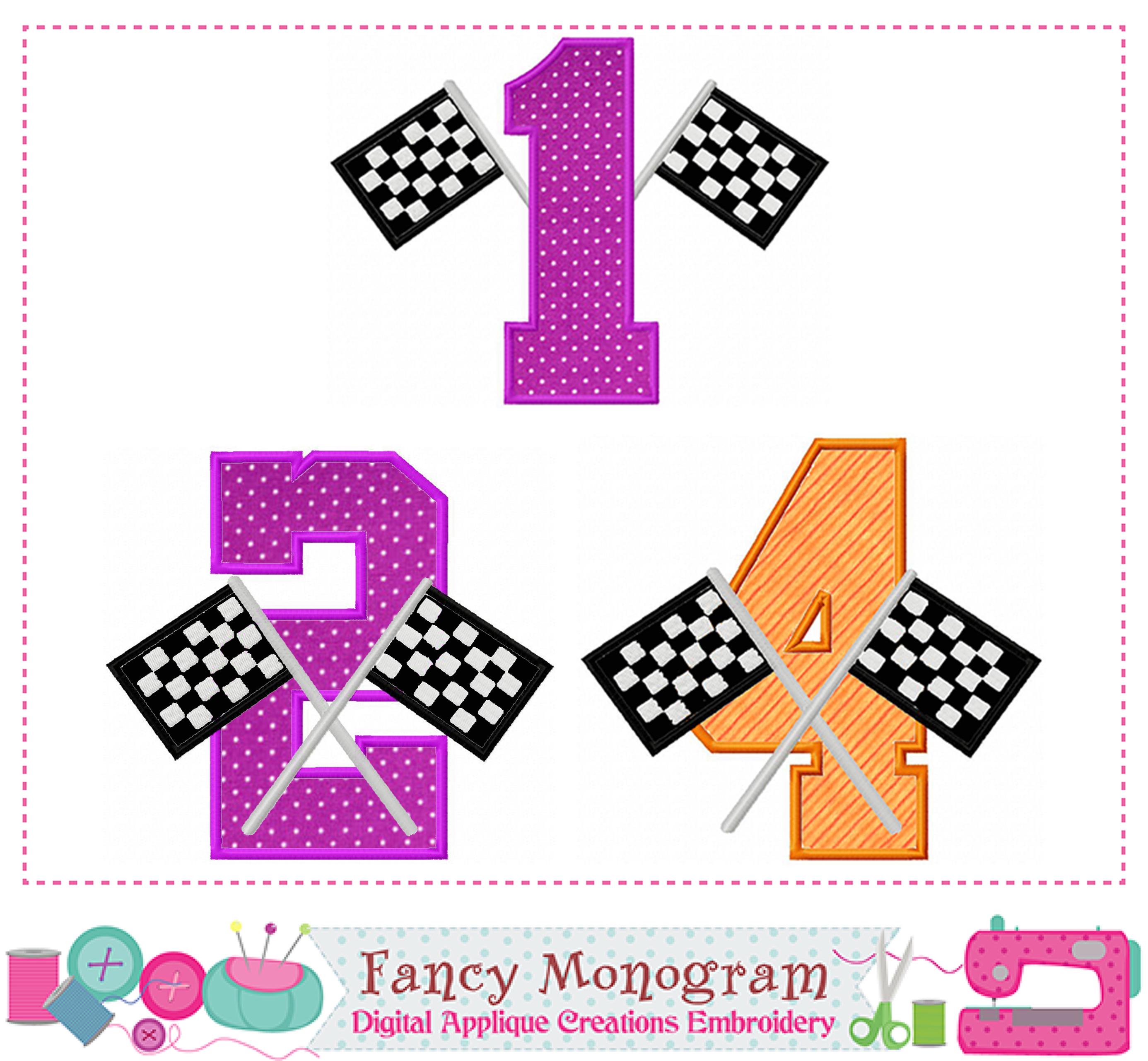 スイスレース額装 Race Flags Applique Embroidery for Kart Racing - Number Machine