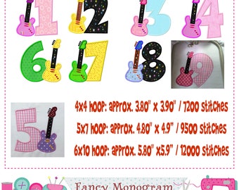 Guitar Numbers applique - Band Numbers embroidery -  Music design - School party Numbers embroidery - machine embroidery. -1532