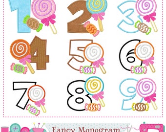 Candies numbers applique embroidery design - Baby girl Birthday party embroidery design - machine embroidery - Sweets design-2249