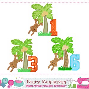 Monkey Numbers Embroidery Applique - Hawaiian Dector Design (Digital Download) 2539