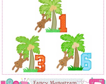 Monkey Numbers Embroidery Applique - Hawaiian Birthday Design (Digital Download) 2539
