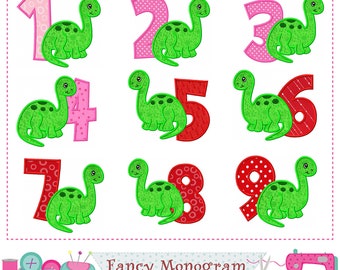 Dinosaur Numbers applique embroidery - Animal baby birthday party embroidery design - Birthday party embroidery - machine embroidery-1914