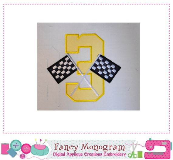 race flags number 3 appliquemy 3rd birthday3race etsy
