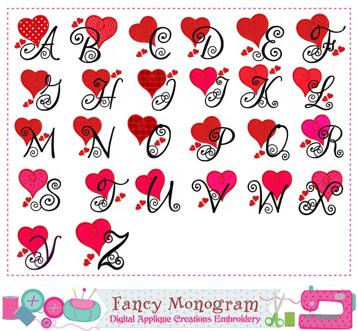 Valentine's Day Letters applique,Monogram applique ...
