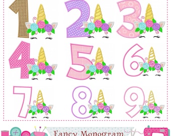 Magical Unicorn Birthday Numbers - Rose Applique Embroidery -2068