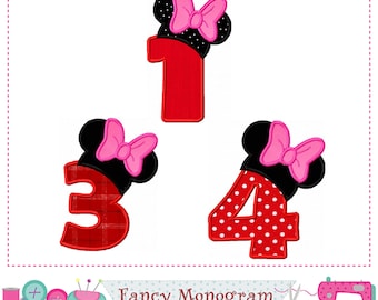 数字4、ミニーの誕生日の機械刺繍デザイン - Etsy 日本
