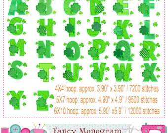 St Patrick's Day Monograms applique embroidery - Shamrock Alphabet embroidery - Party Letters applique embroidery - machine embroidery-1519