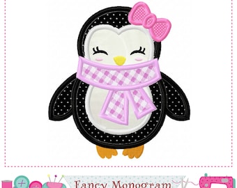 Machine Embroidery Penguin Bow Patch - Cute Winter Applique -2012