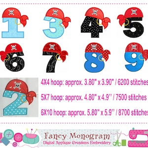 Pirate Applique Embroidery Numbers - Beach Birthday Design -  summer shirt embroidery -1673