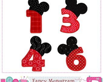 Mickey Mouse Applique Embroidery - Birthday Numbers Design -1533