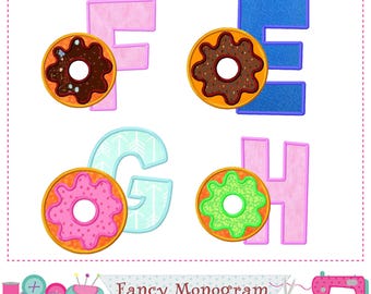 Donut Font Applique Alphabet - Letters Embroidery Monogram Design -1549