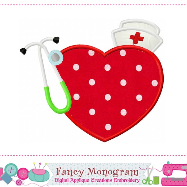 Nurse applique embroidery design - stethoscope embroidery design - Babies red cross embroidery design - Heart design-machine embroidery-243N