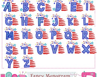 Independence Day 4th July party Monograms letters Alphabet applique embrodiery-Patriotic party The Old Glory design-machine embroidery 244U