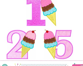 Ice Cream Numbers Applique - Birthday Machine Embroidery Design -1943
