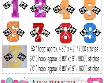Race flags Numbers applique - Kart racing Numbers embroidery - School sports embroidery - Birthday party Numbers applique embroidery-1862