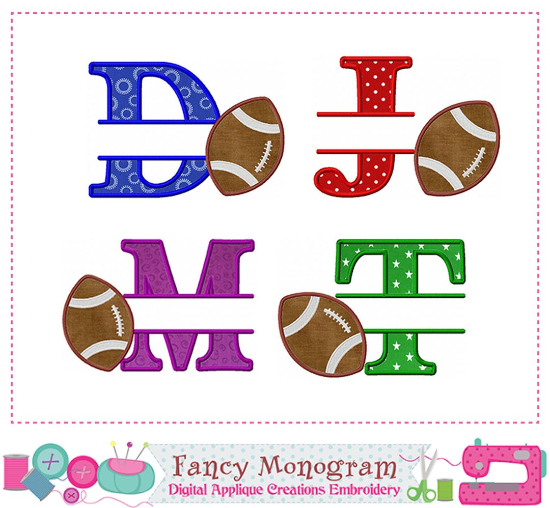 Football Applique Machine Embroidery Fonts | Split Monogram Alphabet ...