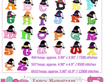 Witch Monograms applique design - Halloween Alphabet design - Birthday Letters embroidery - 26 Fonts design - Halloween Alphabet design-1498