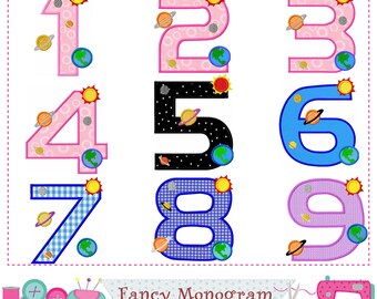Kids Birthday Space Planet Numbers Applique - Embroidery Design (Digital Download) 1832