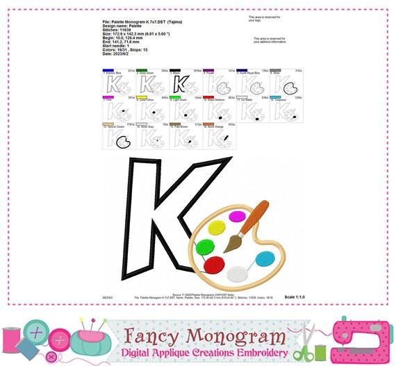 Painting Applique Monogram: Embroidery Font Alphabet (digital