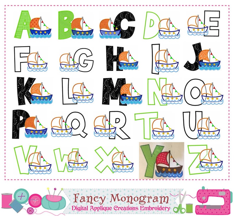 Pirate Ship Letters Applique Sailboat Monogram Design 26 Etsy