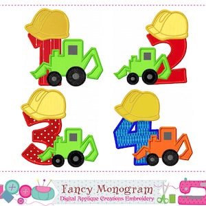 Construction Truck Numbers Applique - Birthday Embroidery Design -1512