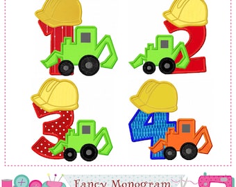 Construction Truck Numbers Applique Embroidery - Birthday Design -1512