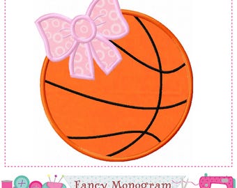 Basketball Applique - Bow Embroidered Design - Sports Lovers 1415
