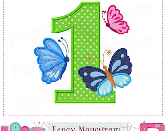 Butterfly number 1 design - My 1st Birthday - My 1st Easter - Baby girl embroidery - Butterfly applique - Butterfly design-Baby girl design.