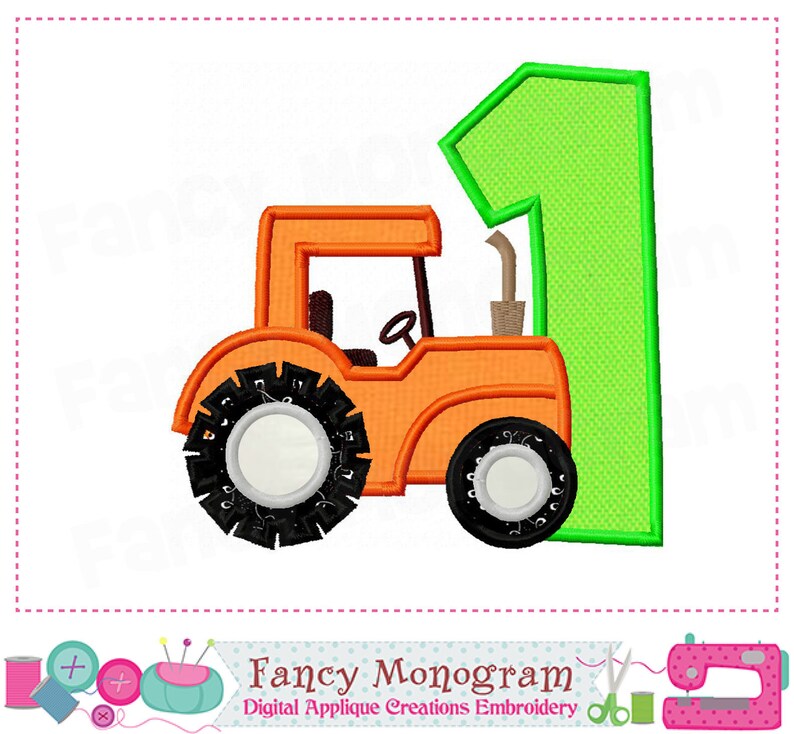 K&ouml;nnte beinhalten: Ein orangefarbener Traktor mit einer gr&uuml;nen Nummer eins dahinter. Der Traktor hat schwarze R&auml;der und ein braunes Lenkrad. Die Nummer eins ist leuchtend gr&uuml;n.