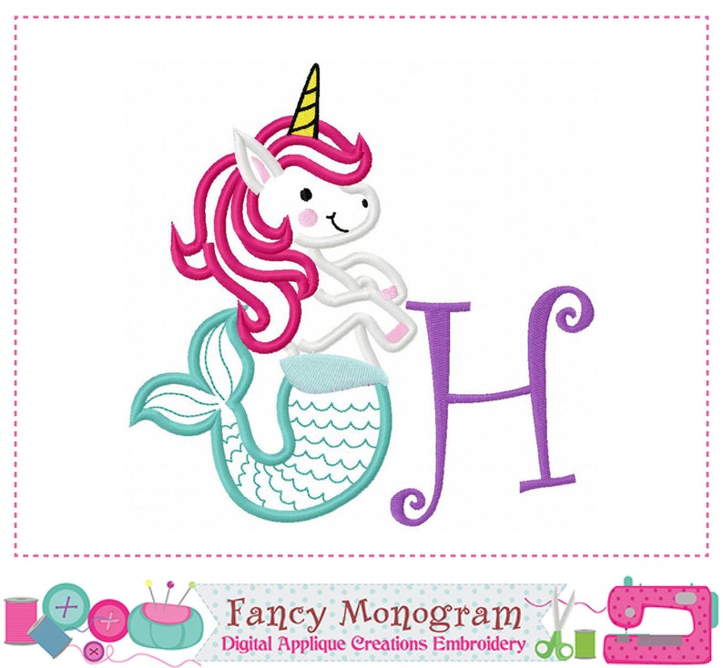 Download Mermaid Monogram applique Unicorn Letters embroidery 26 | Etsy