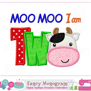 TWO Applique Embroidery Design - Cow Applique for 2nd Birthday Celebration