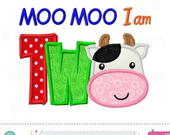TWO Applique Embroidery Design - Cow Applique for 2nd Birthday Celebration