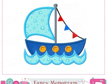 Pirate Ship Applique Patch with Flag Detail - Handmade Sailboat Embroidery -01