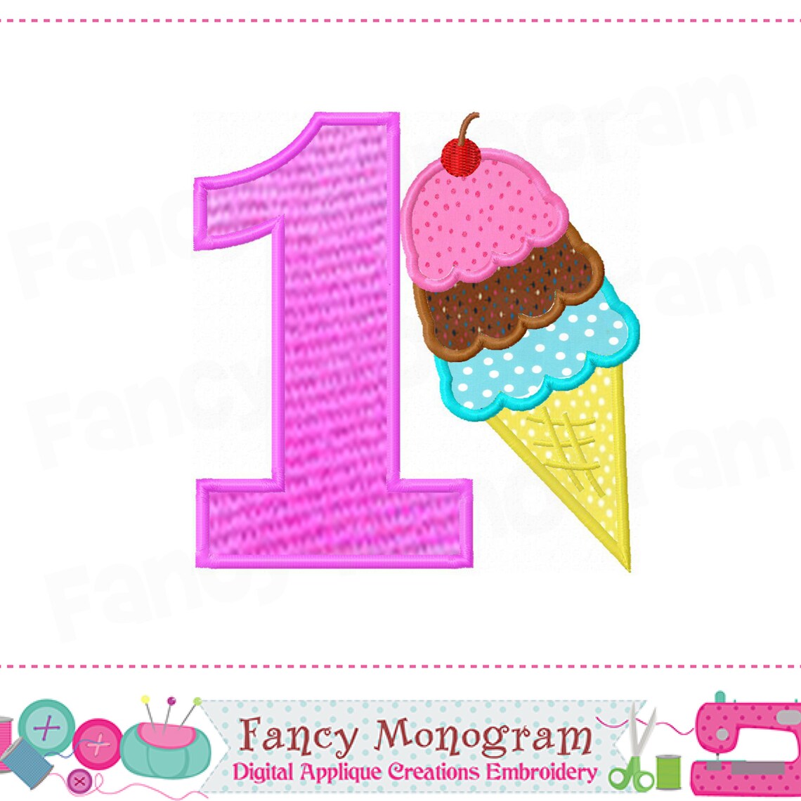 Ice Cream Cone Number 1 Applique My 1st Birthday Ice Cream Etsy