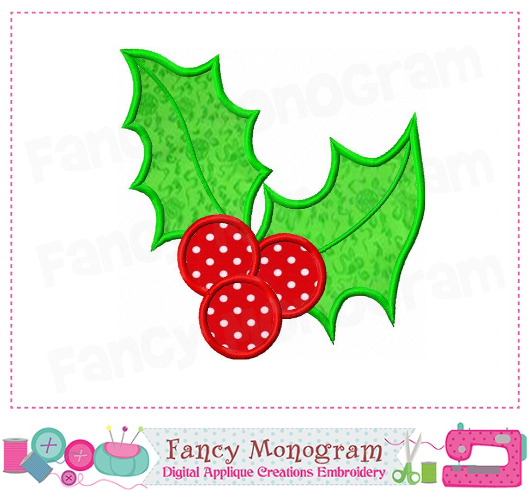 Machine Embroidery Holly Berry Design, Christmas Applique Embroidery ...