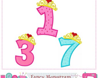 Princess Crown Numbers Applique Embroidery - Machine Embroidery Birthday DIY 1472