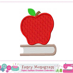 Apfel auf Buch Applikation Stickmuster - Back to School Stickmuster