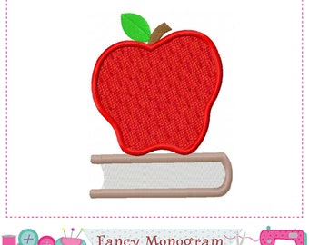 Apple on Book Applique Embroidery Design - Back to School Embroidery Pattern