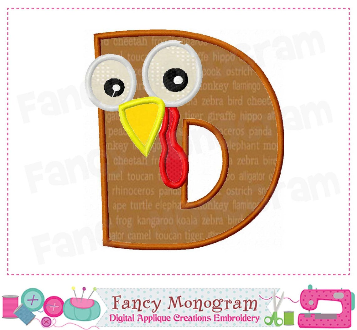 Turkey Alphabet applique Thanksgiving Monograms embroidery Etsy